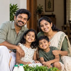 A family at home with fresh VilFresh milk and vegetables delivered to their doorstep